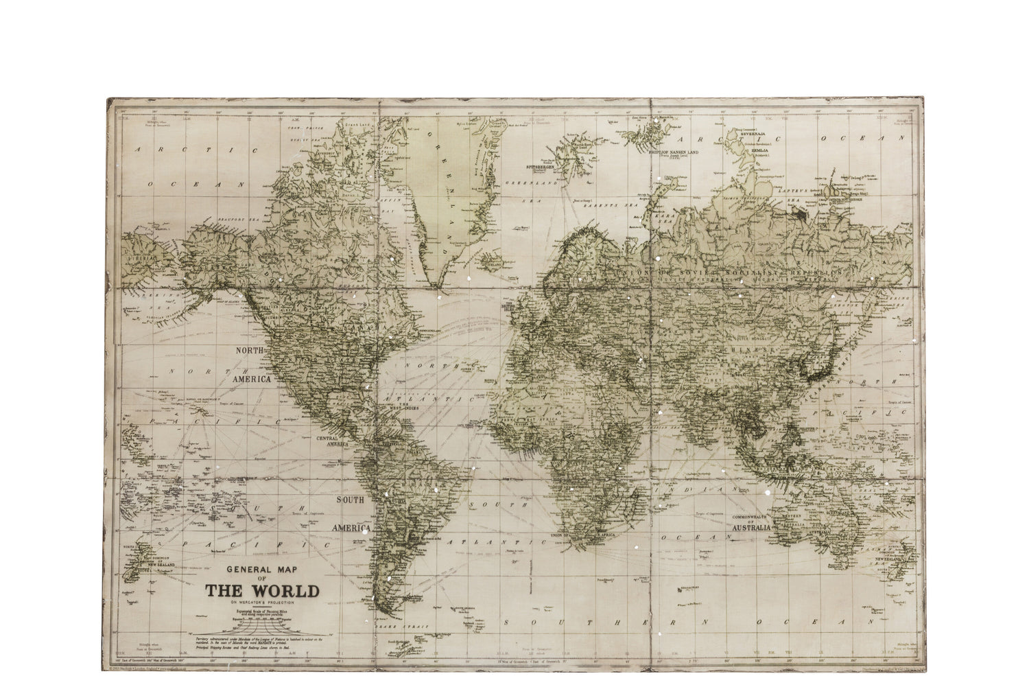 Wereldkaart Metaal Wit/Khaki