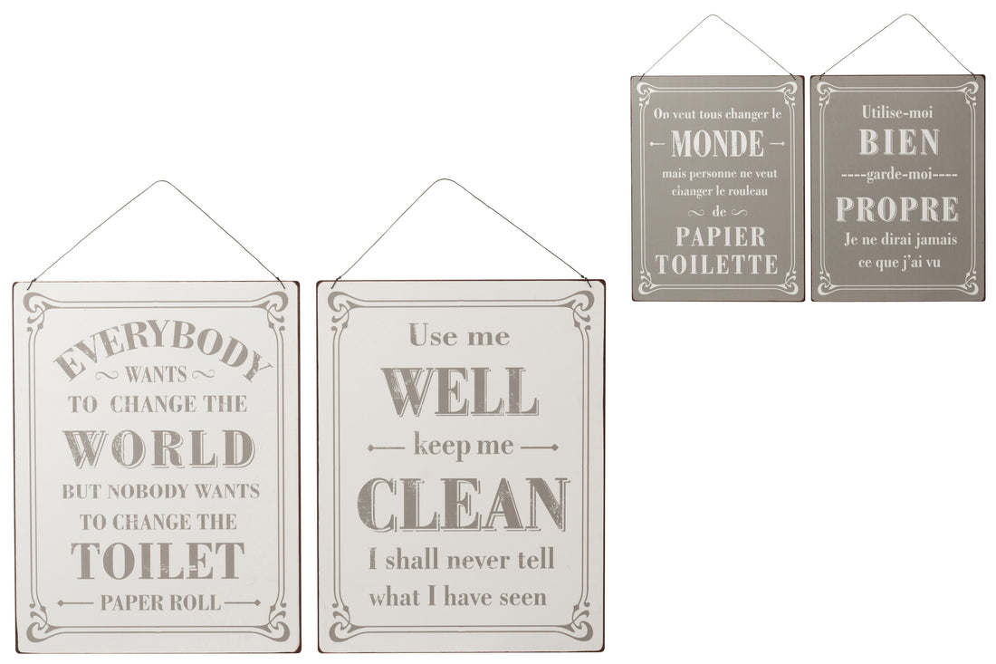 Placard Toilet Mix Engels/Frans Metaal Wit/Zwart Assortiment Van 2