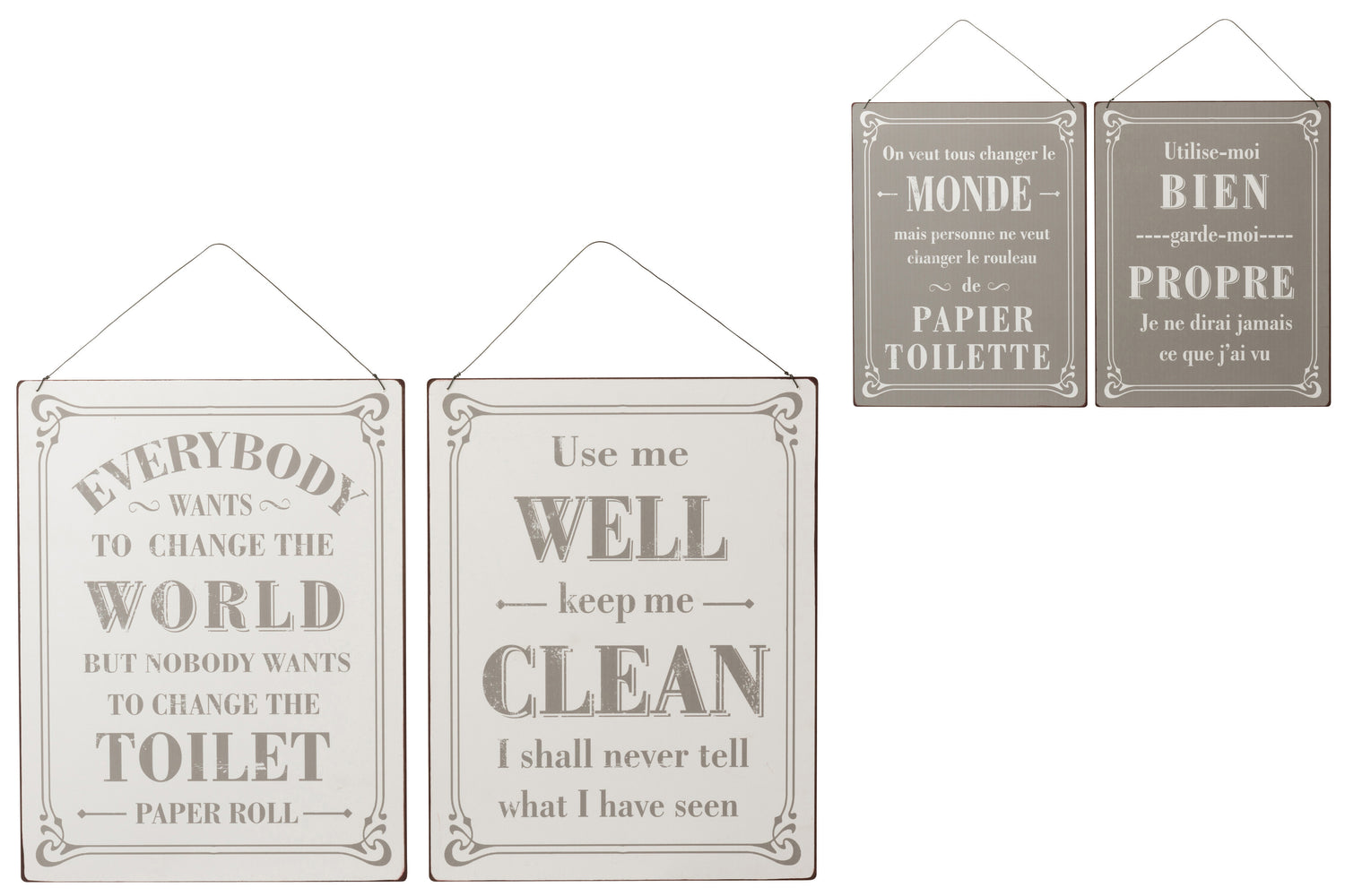 Placard Toilet Mix Engels/Frans Metaal Wit/Zwart Assortiment Van 2