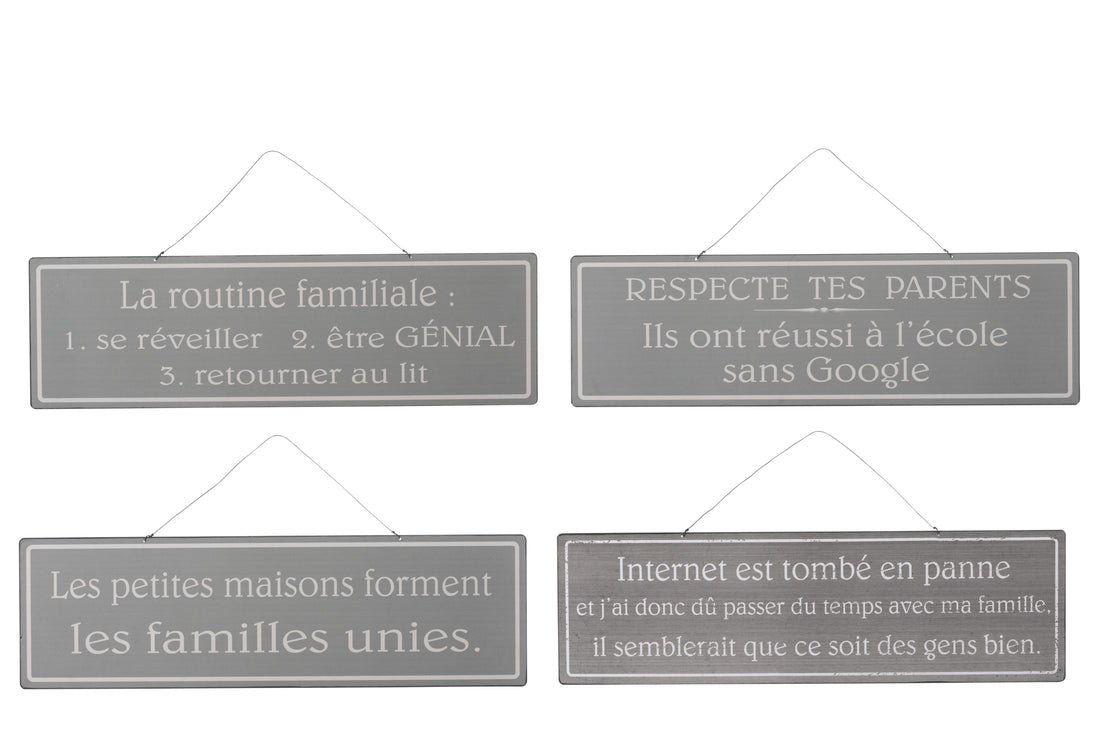 Placard Mix 1 Engels/Frans Metaal Antiek Grijs/Wit Assortiment Van 4