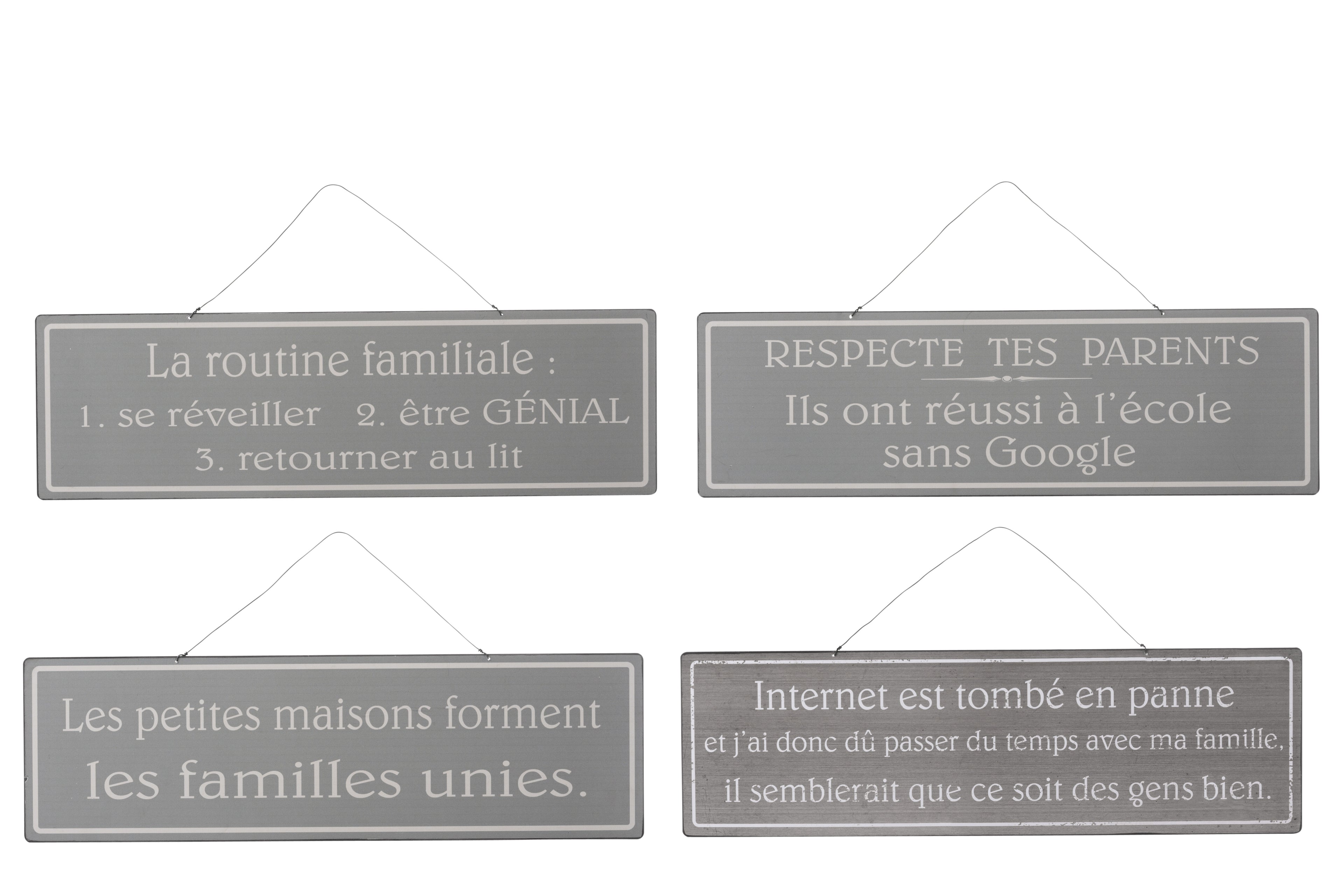 Placard Mix 1 Engels/Frans Metaal Antiek Grijs/Wit Assortiment Van 4