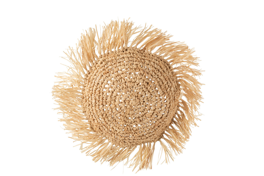 J-Line Kussen Rond Riet Raffia Naturel