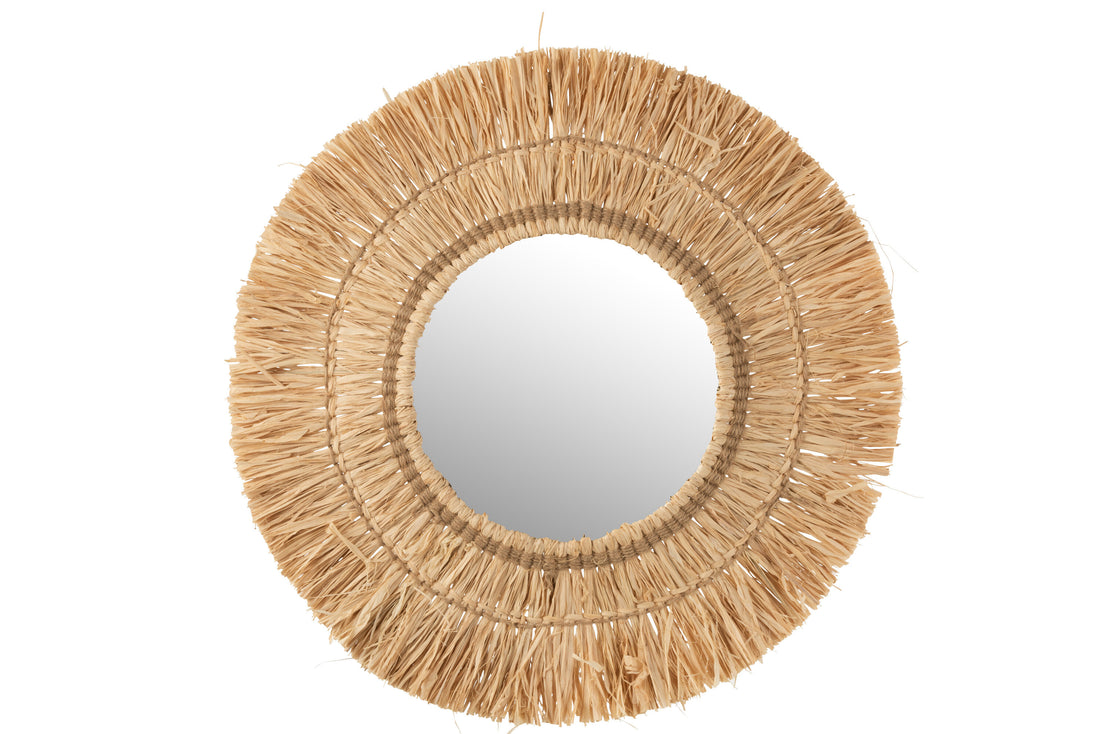 J-Line Spiegel Hangend Rond Riet Raffia Naturel  - Wandspiegel 61.50 x 61.50 cm