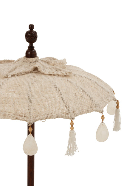 J-Line parasol + voet Kwastjes/Schelpen - hout - beige/donkerbruin - S