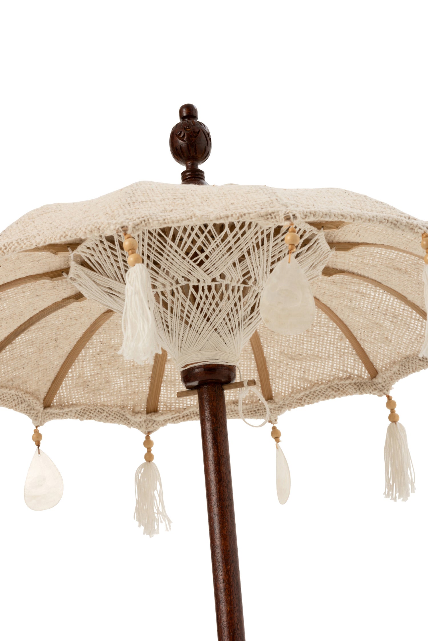 J-Line parasol + voet Kwastjes/Schelpen - hout - beige/donkerbruin - S