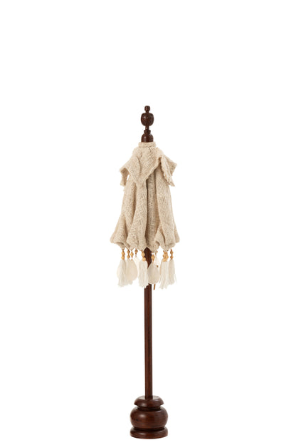 J-Line parasol + voet Kwastjes/Schelpen - hout - beige/donkerbruin - S