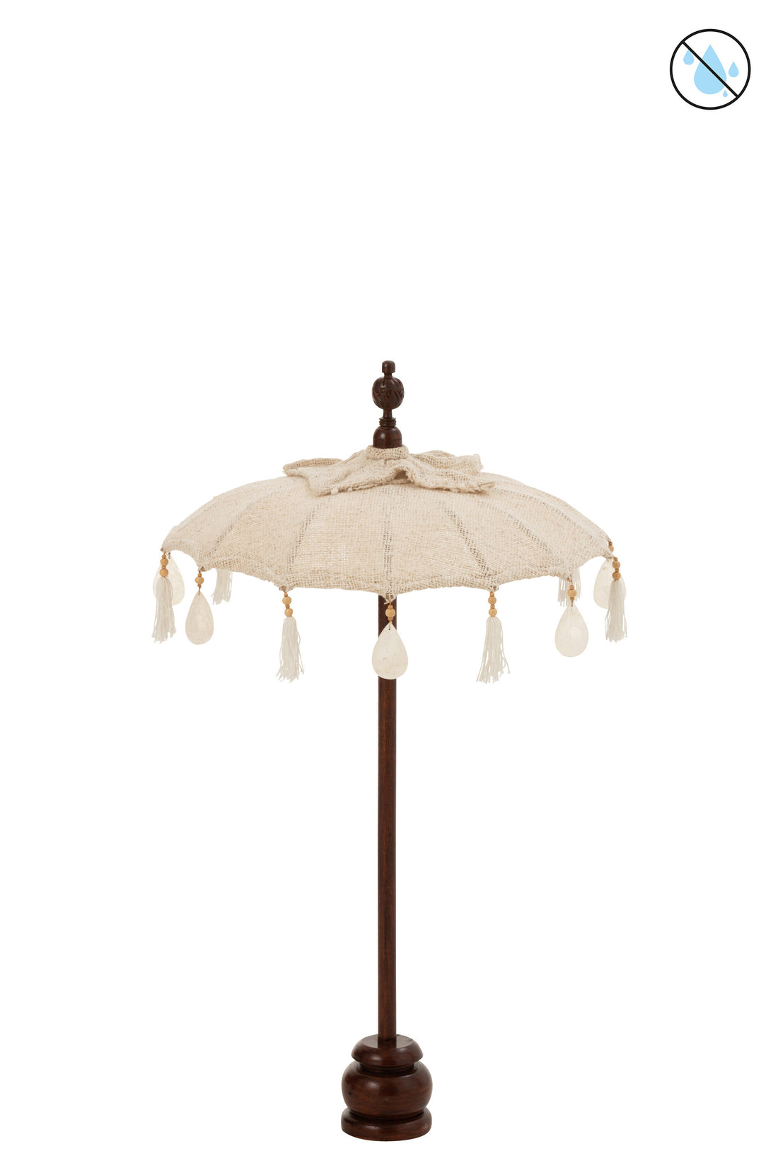 J-Line parasol + voet Kwastjes/Schelpen - hout - beige/donkerbruin - S