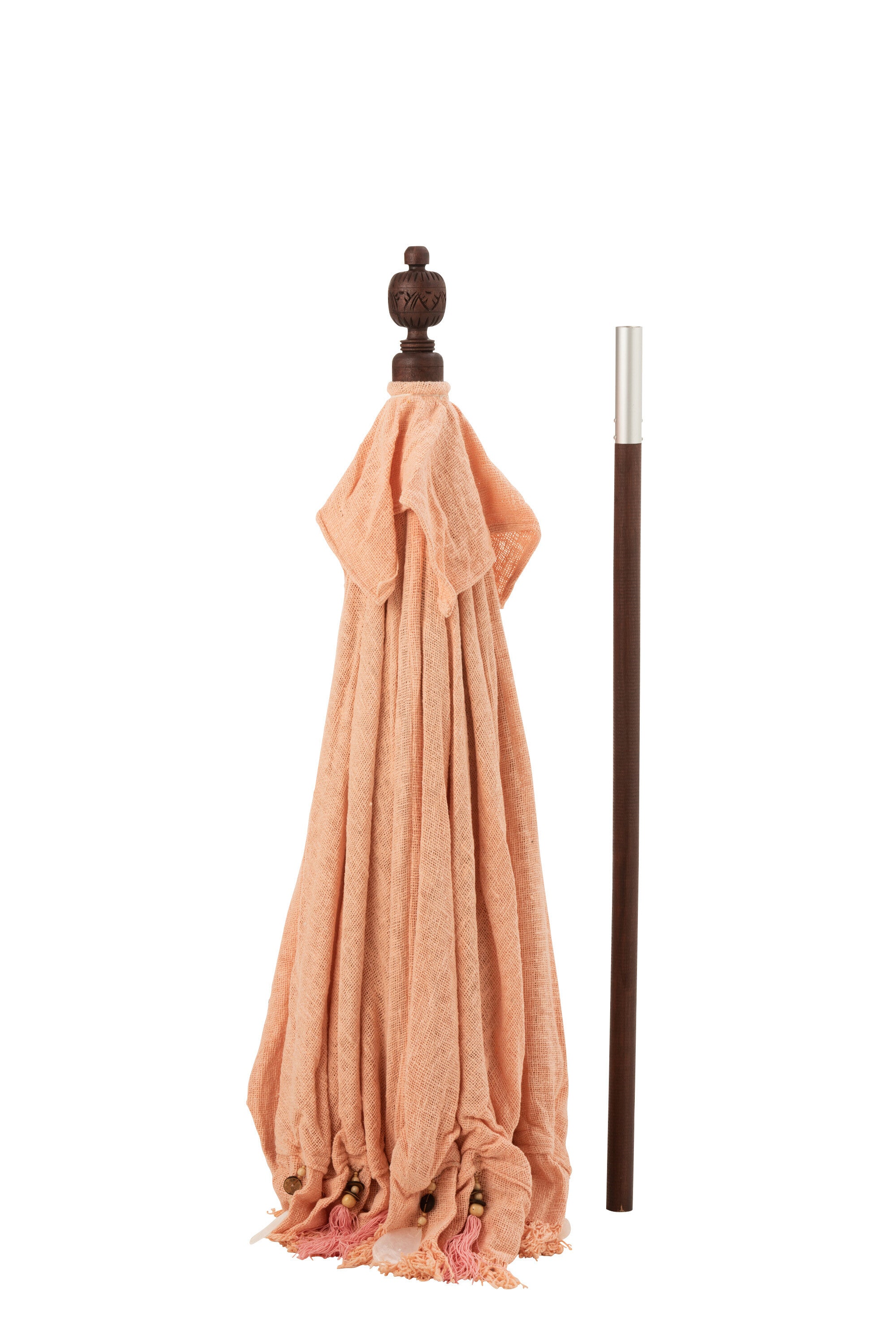 J-Line parasol + voet Kwastjes/Schelpen - hout - beige/donkerbruin - S