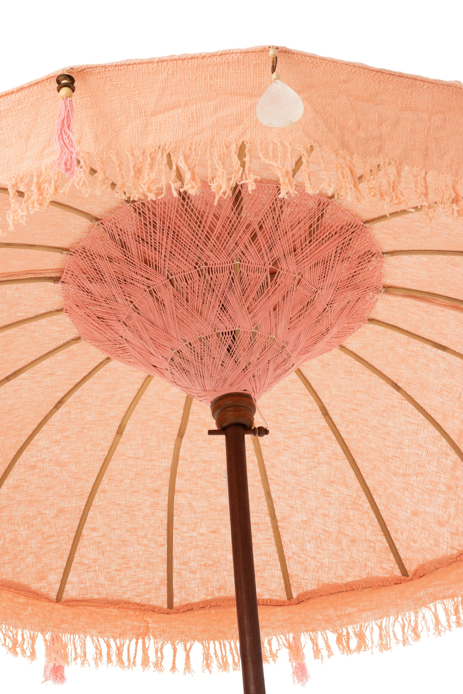 J-Line parasol + voet Kwastjes/Schelpen - hout - beige/donkerbruin - S