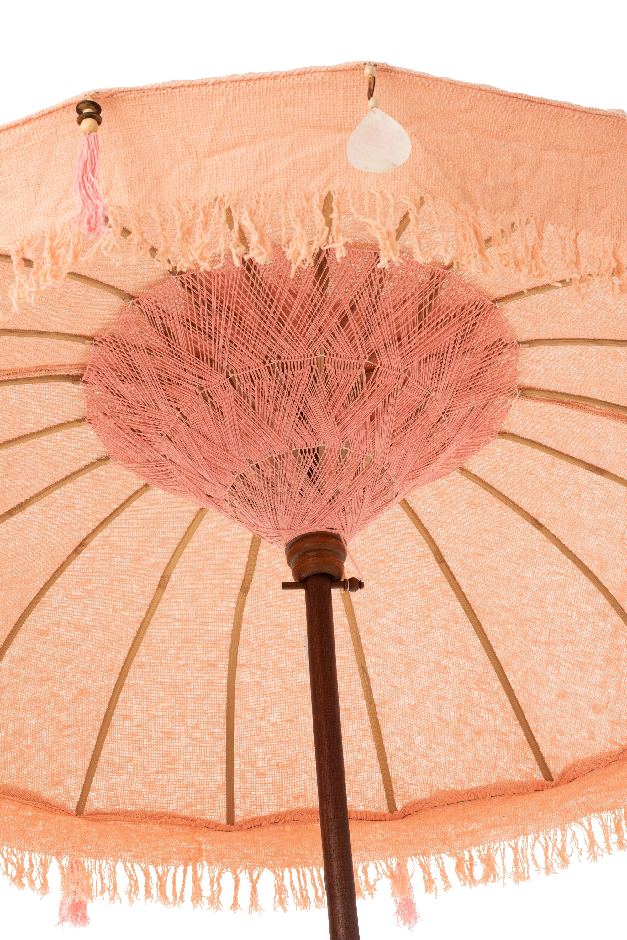 J-Line parasol + voet Kwastjes/Schelpen - hout - beige/donkerbruin - S