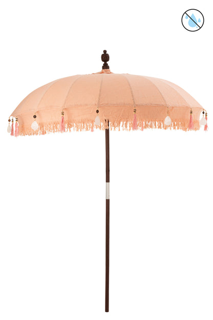 J-Line parasol + voet Kwastjes/Schelpen - hout - beige/donkerbruin - S