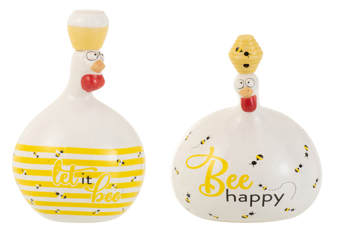 Kip Bee Happy/Honing Keramiek Wit/Geel Groot Assortiment Van 2