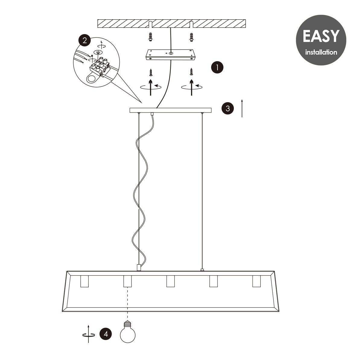 Hanglamp Dito 5 lichts - Zwart - 120x20x124cm