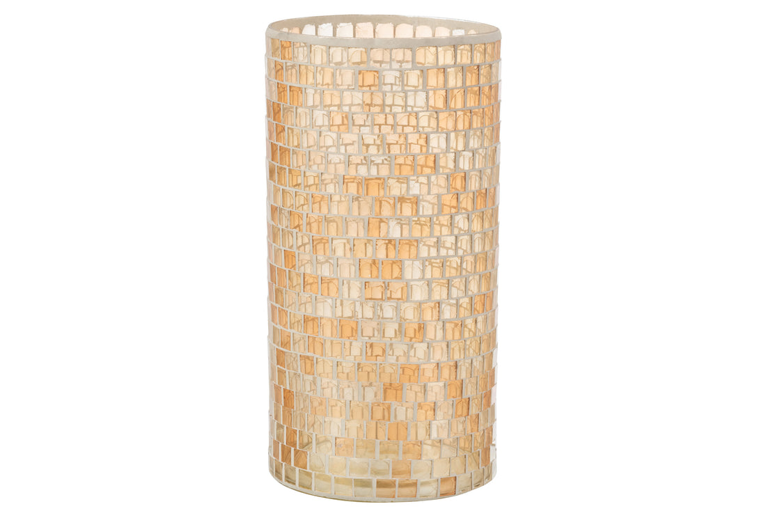 J-Line Vaas Mozaiek Rond Glas Oranje - 29.00 cm hoog