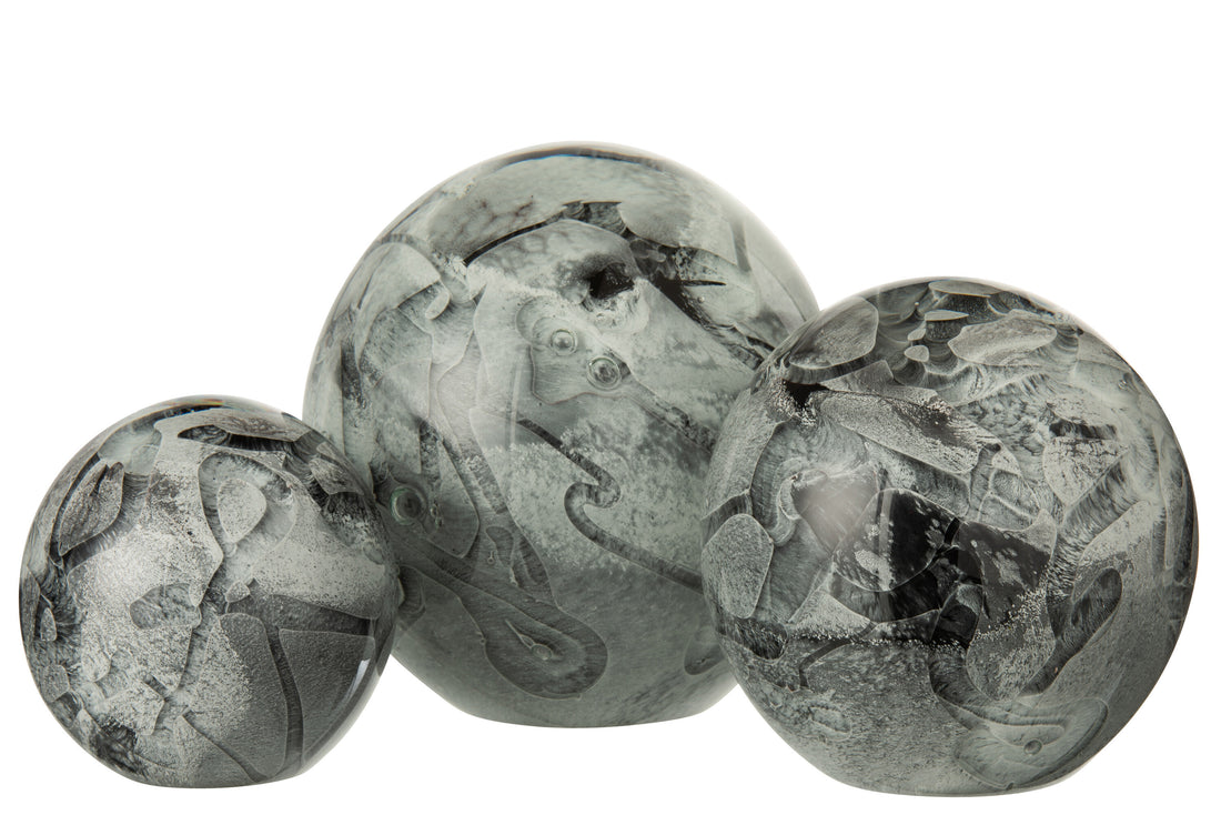 Papiergewicht Mix Strepen Glas Wit/Grijs Groot