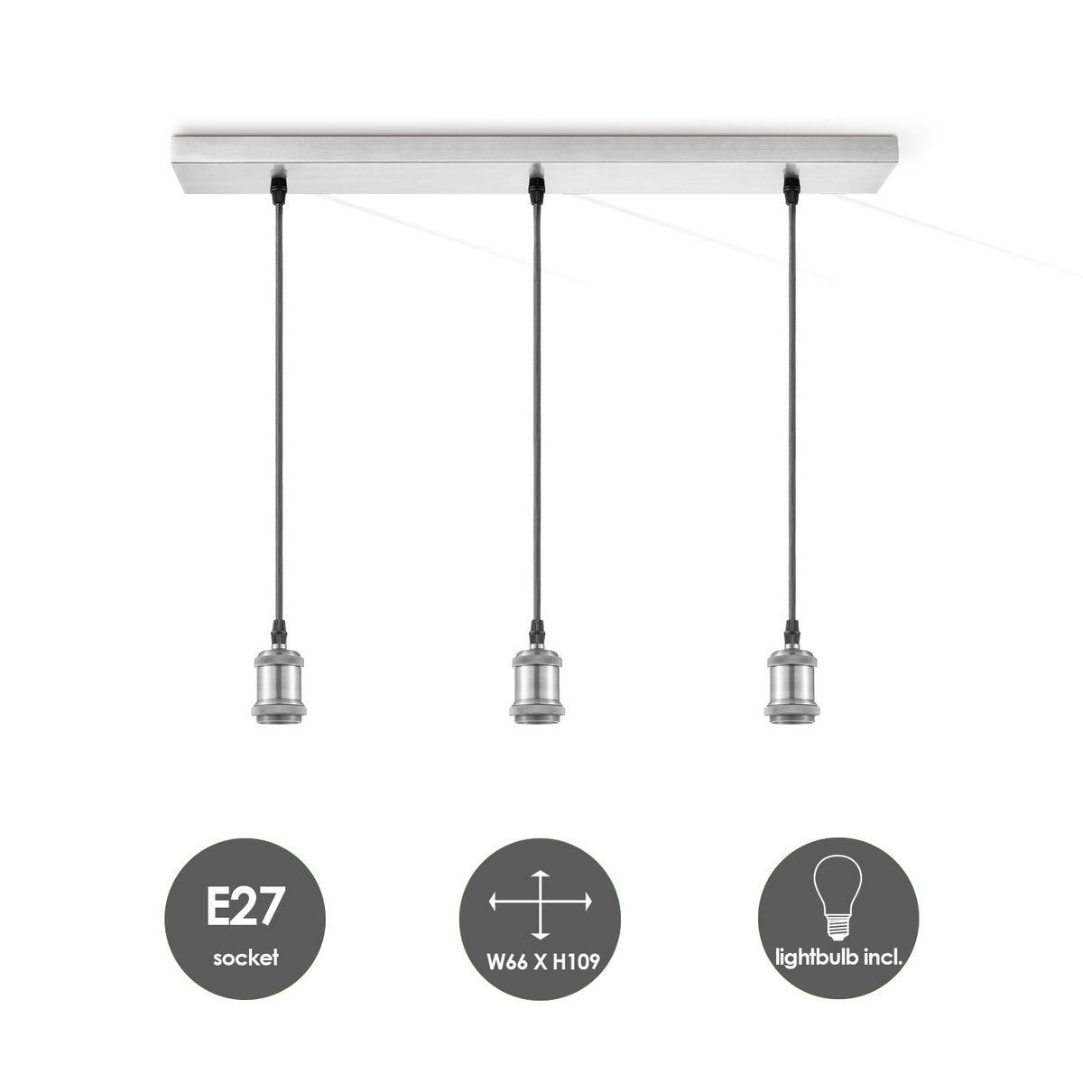 hanglamp chroom vintage - 3 LED -dimbaar E27 amber