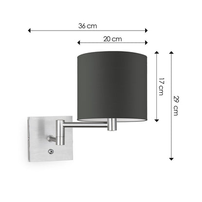 Wandlamp - Swing, E27, antraciet Lampenkap 20x17cm