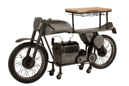 Bar Motorfiets 12Glazen 6Flessen Metaal/Mangohout Donkergrijs/Natuurlijk