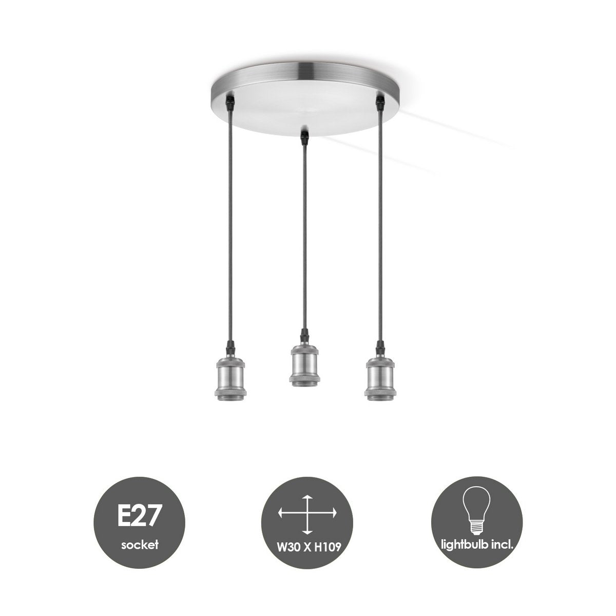 hanglamp chroom rond Diabolo 3L dimbaar E27 helder