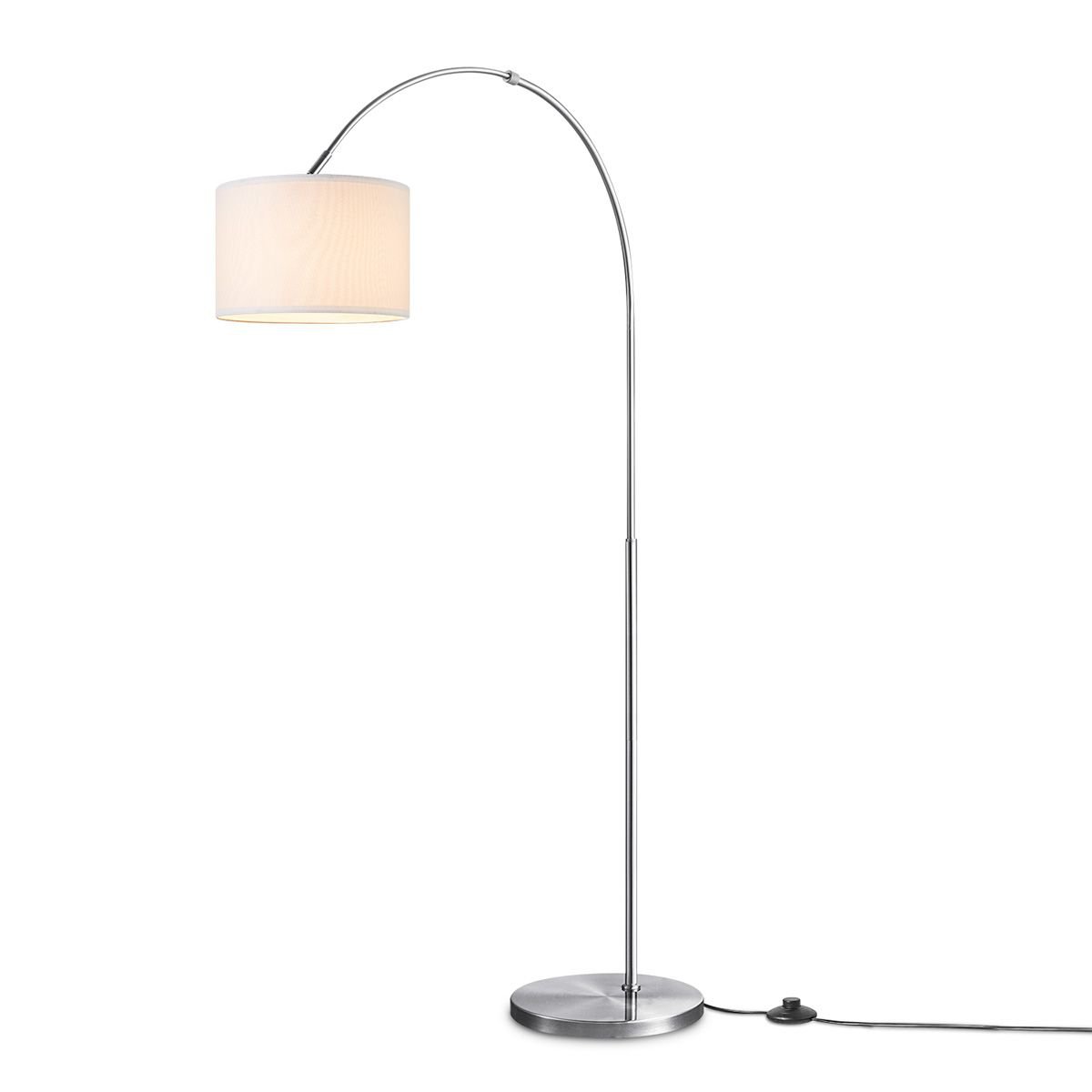 Moderne Boog Vloerlamp - Duke - Geborsteld Staal - Wit