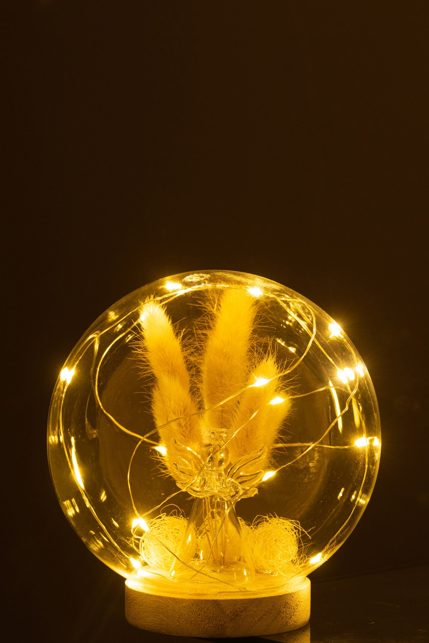 J-Line Stolp Bol Led Engel Glas/Hout Naturel Large