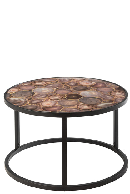 J-Line Salon Tafel Mozaïek Print Rond Glas/Ijzer Mix - 60.00 x 60.00 x 38.00 cm