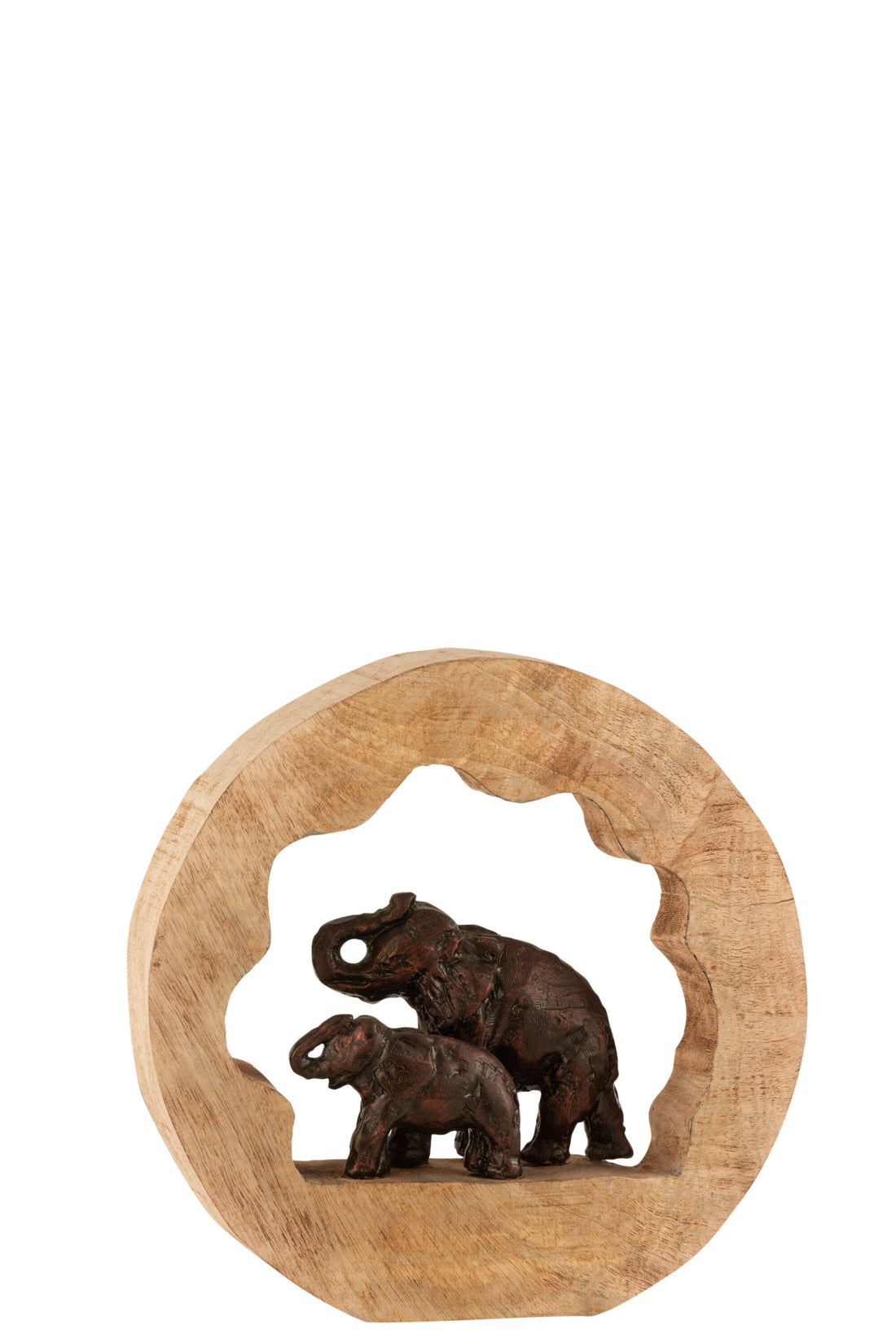 J-Line Figuur Olifant+Kind Mango Hout Aluminium Bronze Small