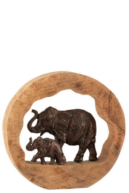 J-Line Figuur Olifant+Kind Mango Hout Aluminium Bronze Large