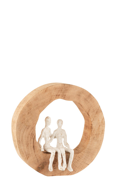 J-Line Figuur Koppel Zit Mango Hout/Aluminium Naturel/Wit