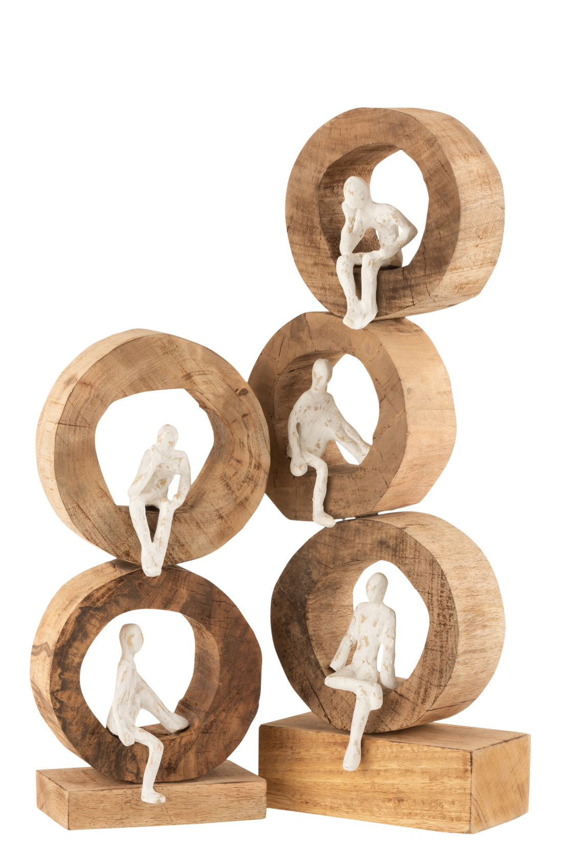 J-Line 3 Denkers Ringen Figuur decoratie - hout/ metaal - naturel/ wit