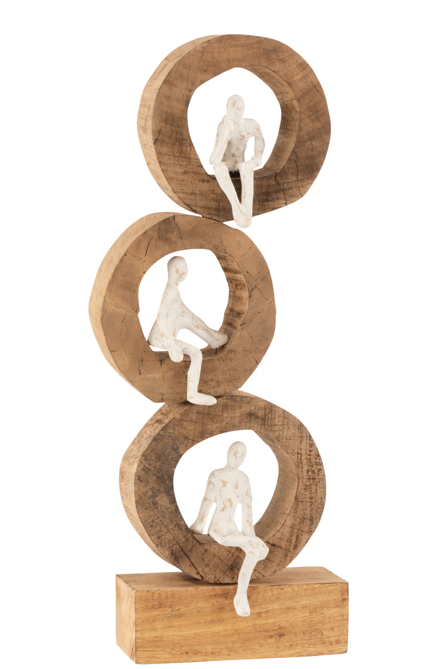 J-Line 3 Denkers Ringen Figuur decoratie - hout/ metaal - naturel/ wit