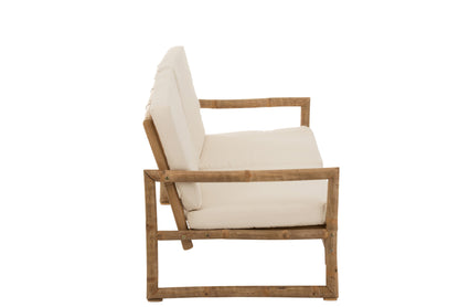 Bank 2 Personen Bamboe+Textiel Natuurlijk/Wit