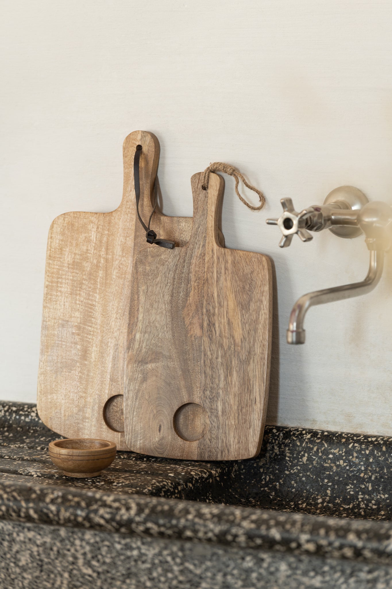 J-Line Mango snijplank + kom - hout - naturel - S