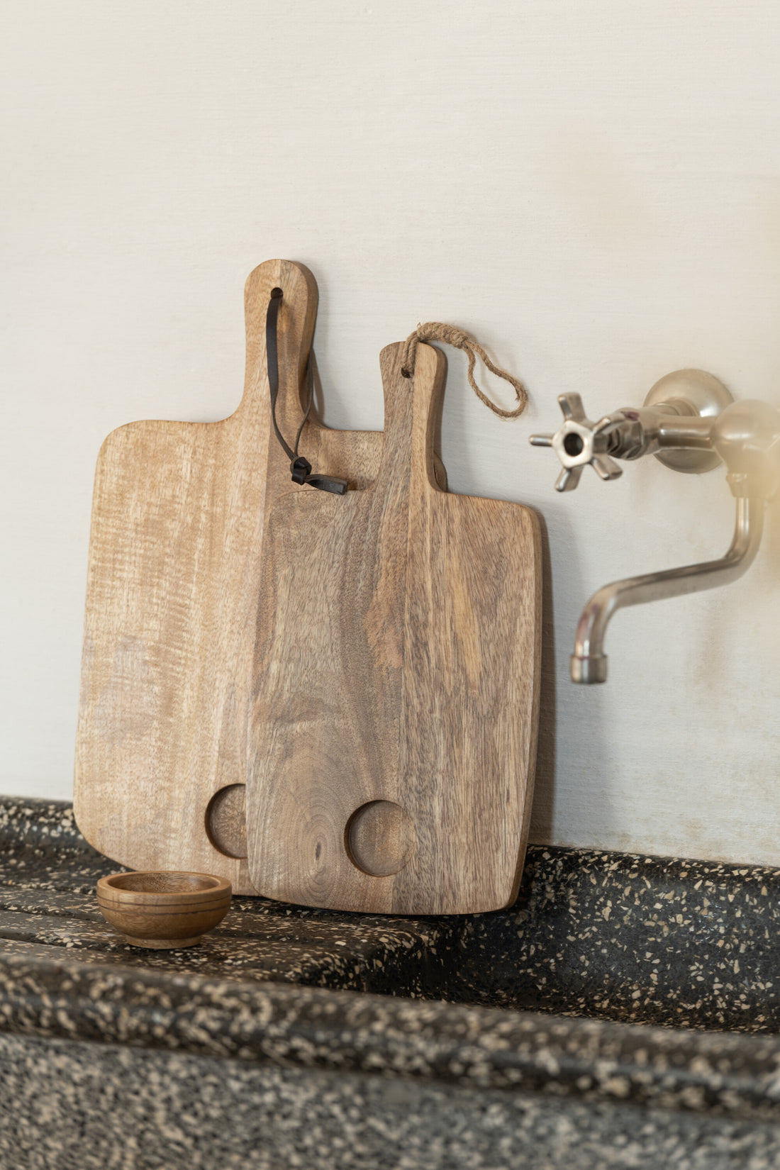J-Line Mango snijplank + kom - hout - naturel - S
