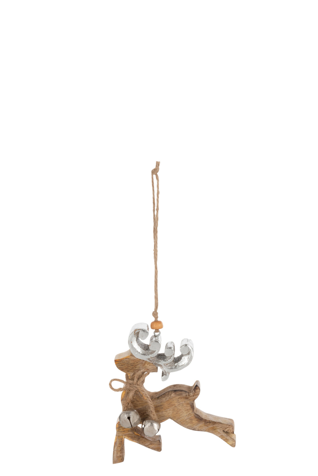 J-Line Kersthanger rendier - hout - naturel/ zilver - 4x