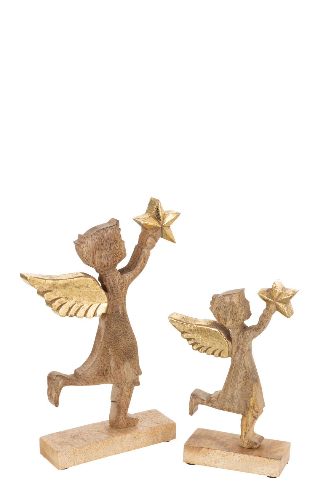 J-Line Engel+Ster Mango Hout Aluminium Naturel/Goud Large