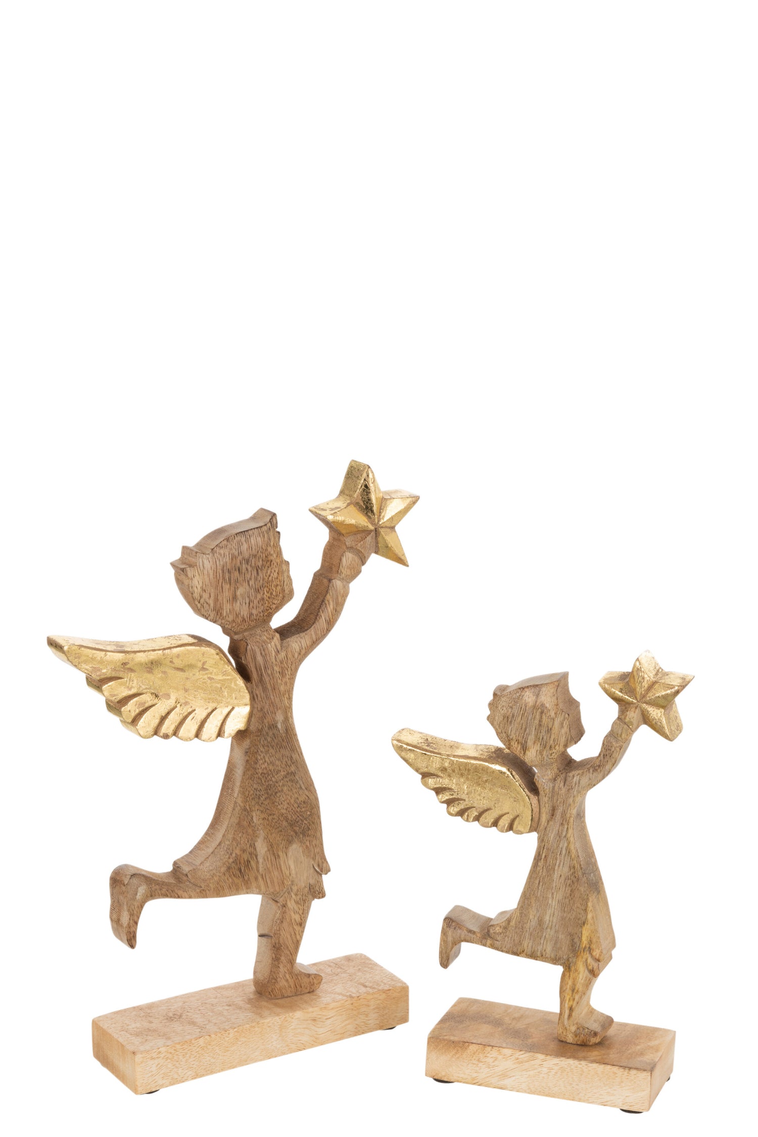 J-Line Engel+Ster Mango Hout Aluminium Naturel/Goud Large