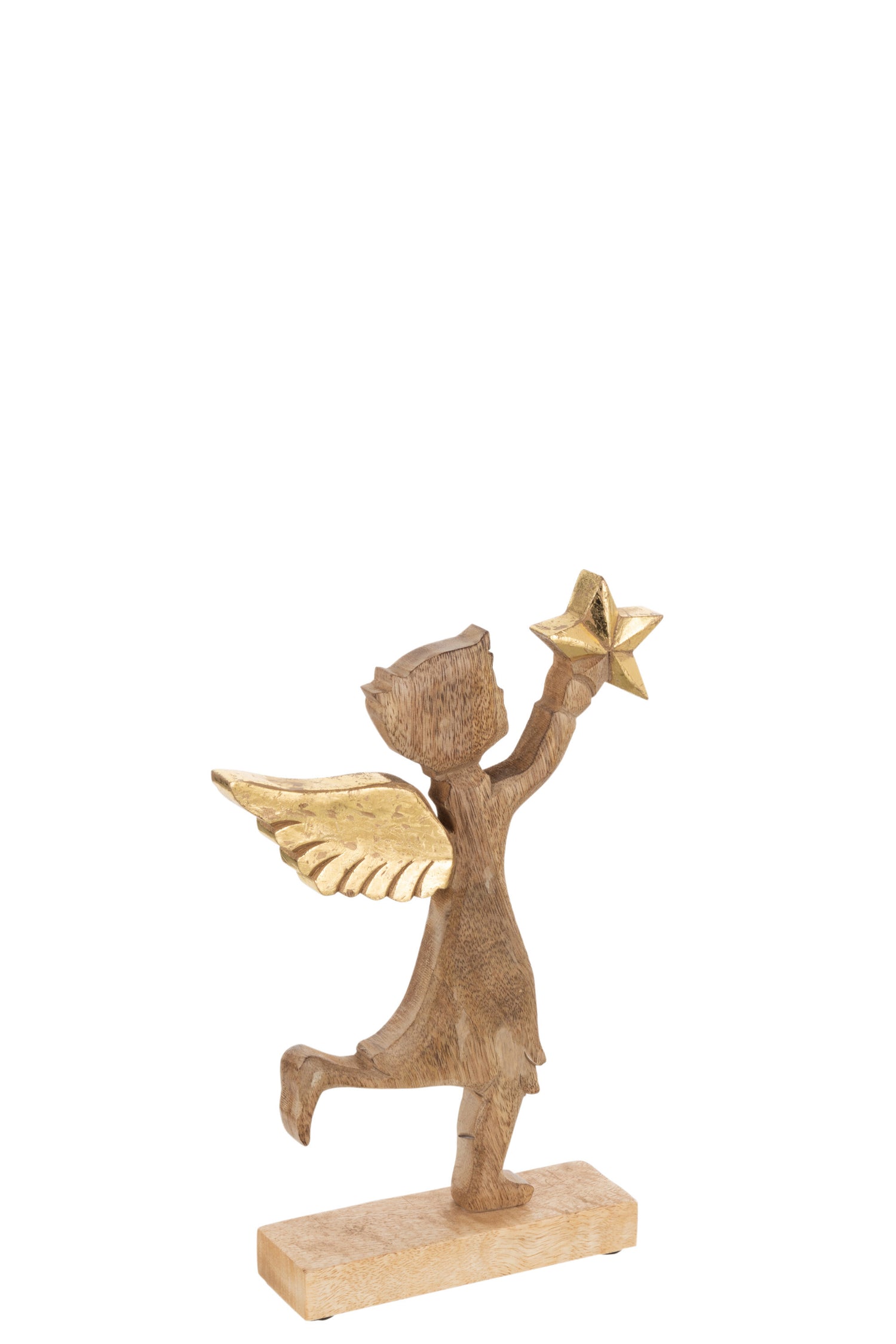 J-Line Engel+Ster Mango Hout Aluminium Naturel/Goud Large