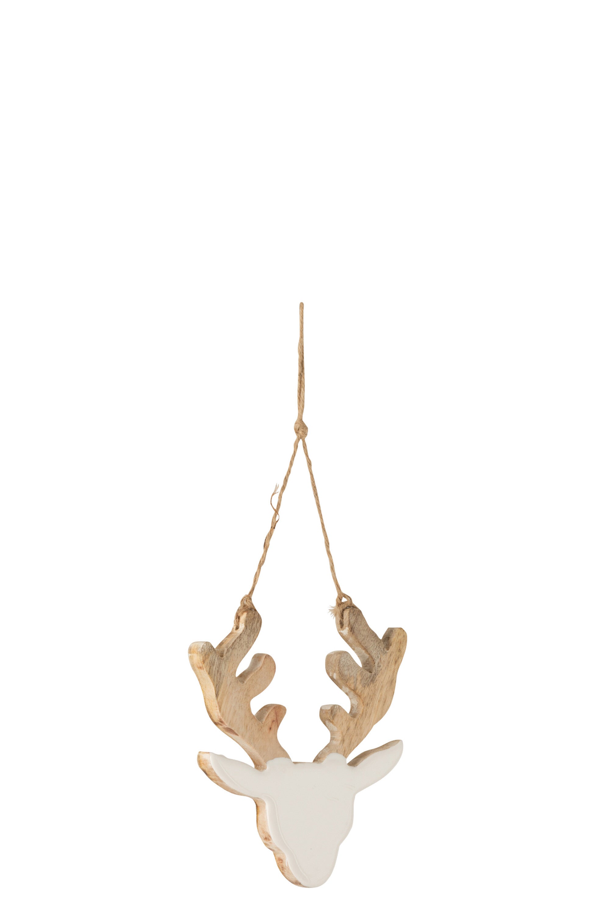 J-Line Rendier Mango kersthanger - hout - wit - S - 8x -