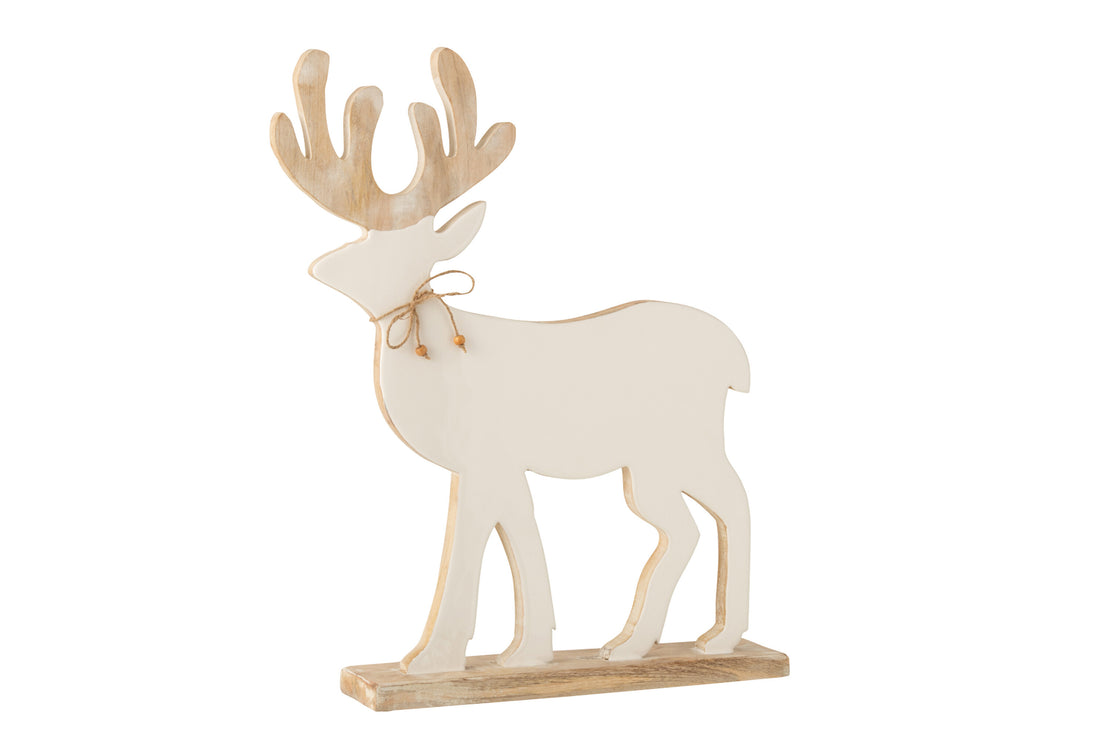 J-Line Rendier Op Voet Mango Hout Wit/White Wash Large