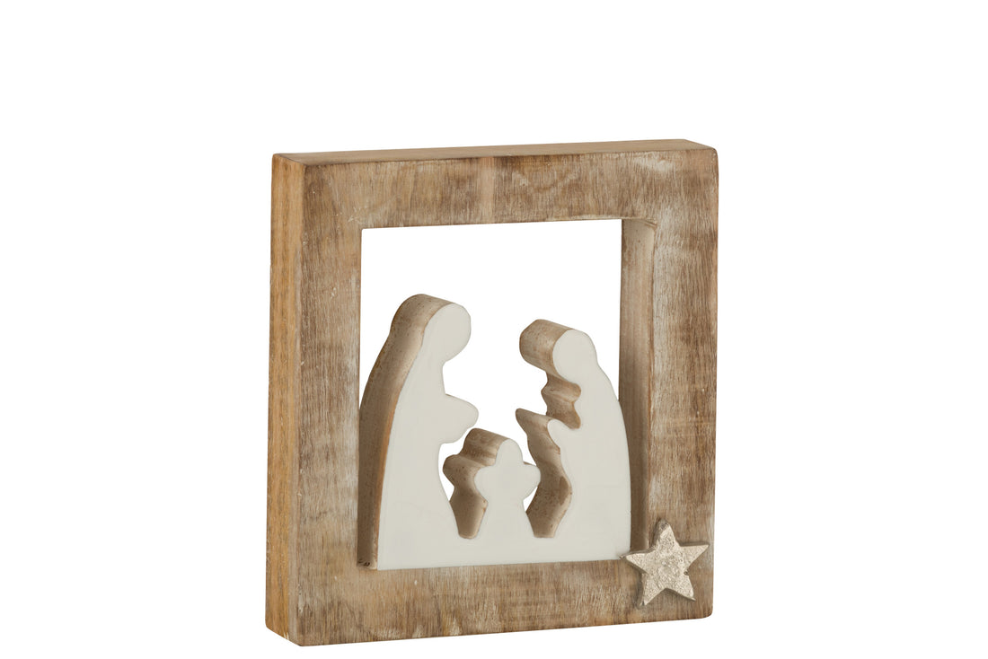 J-Line kerstdecoratie - hout - wit - groot