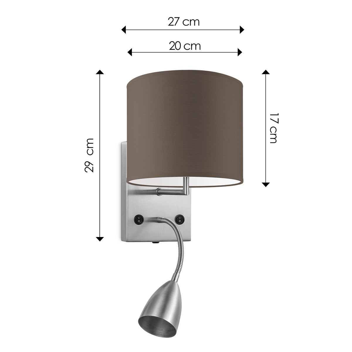 Wandlamp - Read, LED Leeslamp, E27, taupe 20cm