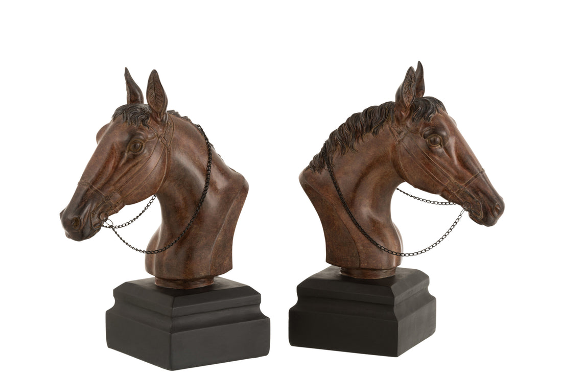 J-Line boekensteun Paard - polyresin - bruin - 2 stuks