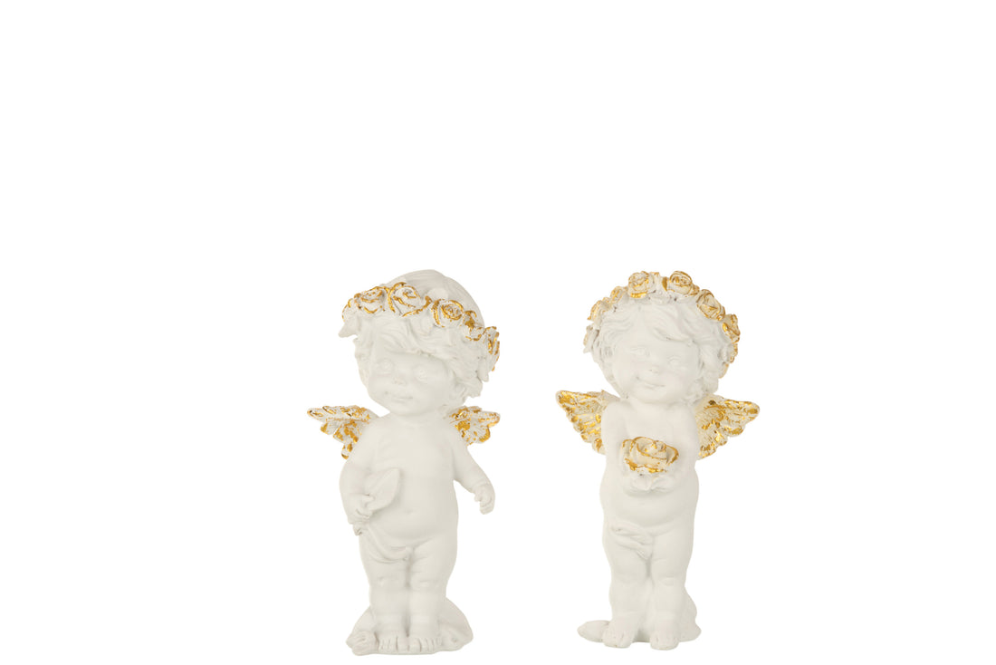 Engel Staand Poly Wit/Goud Klein Assortiment Van 2