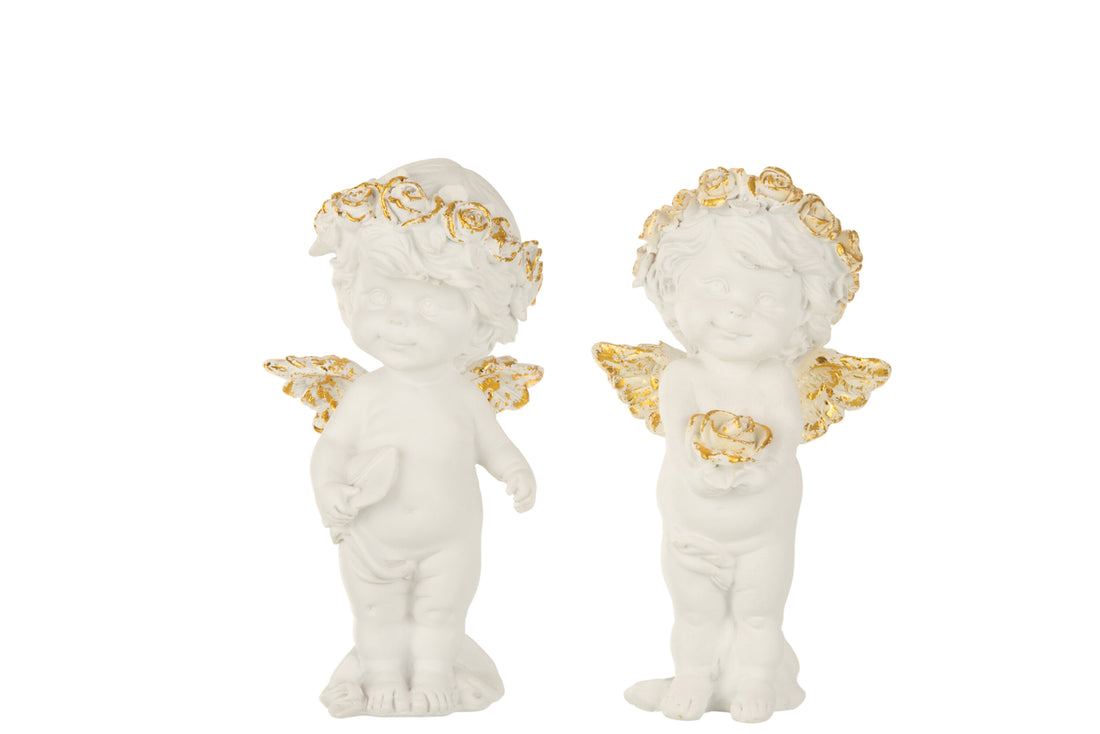Engel Staand Poly Wit/Goud Groot Assortiment Van 2