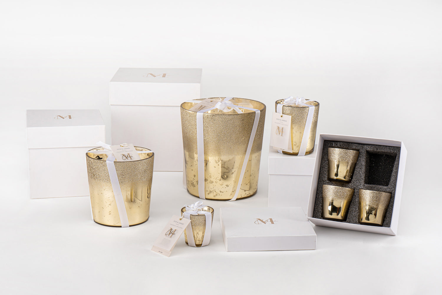 J-Line geurkaars Deluxe - glas - goud - L