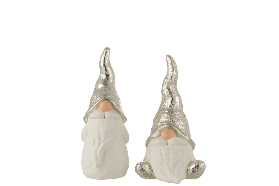 Keramische Kerstman Wit/Zilver Middel Assortiment Van 2