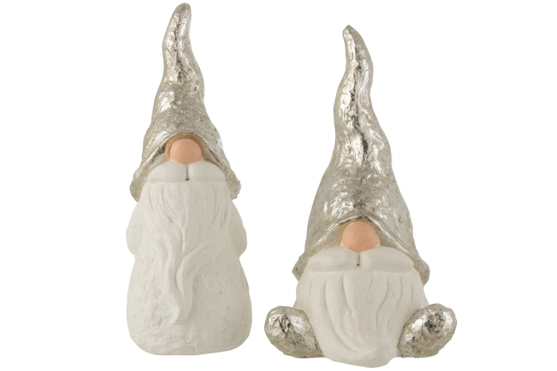 Keramische Kerstman Wit/Zilver Groot Assortiment Van 2