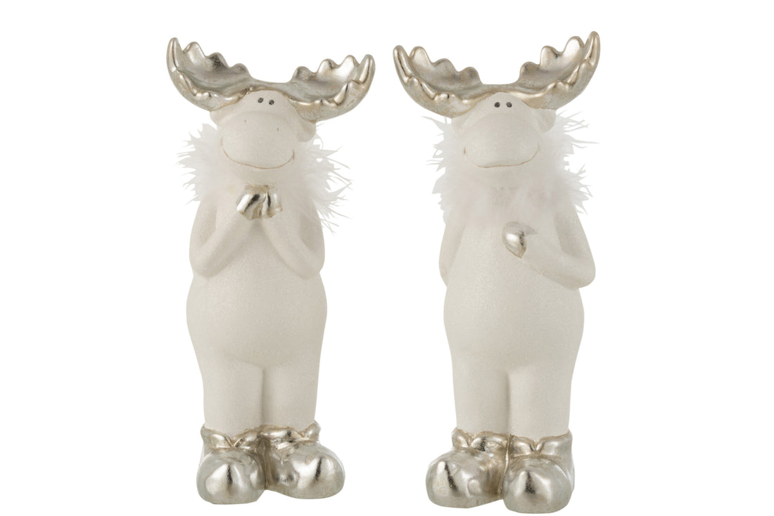 Rendier Keramiek Wit/Zilver Groot Assortiment Van 2