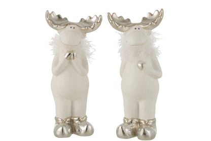 Rendier Keramiek Wit/Zilver Groot Assortiment Van 2
